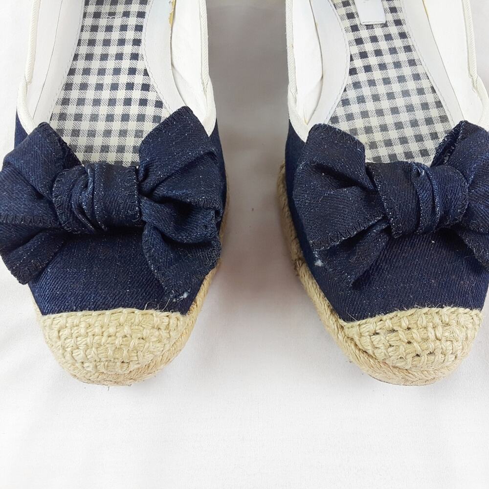 LIZ & CO Denim Wedge Espadrilles Flats Size 8.5M Bow Preppy Coastal Nautical - Picture 7 of 9
